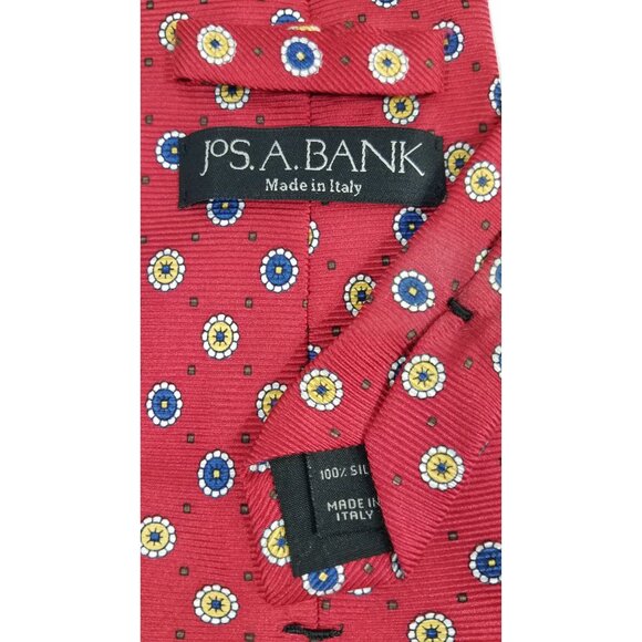 Jos. A. Bank Mens Necktie Silk Tie Red Floral Pattern 61" X 3.75" Made In Italy - Picture 5 of 8